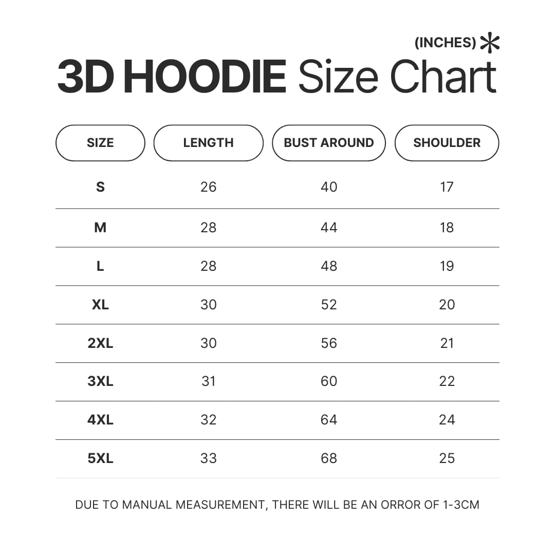 3D Hoodie Size Chart - Melanie Martinez Music Store